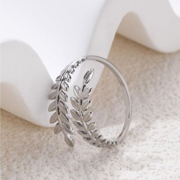 Stainless Steel Leaf Ring open adjustable - Picture 5 of 14